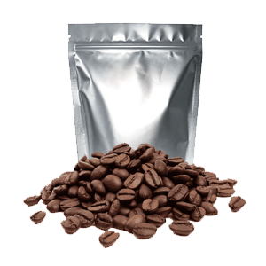 Bolsa hermética metálica y granos de café